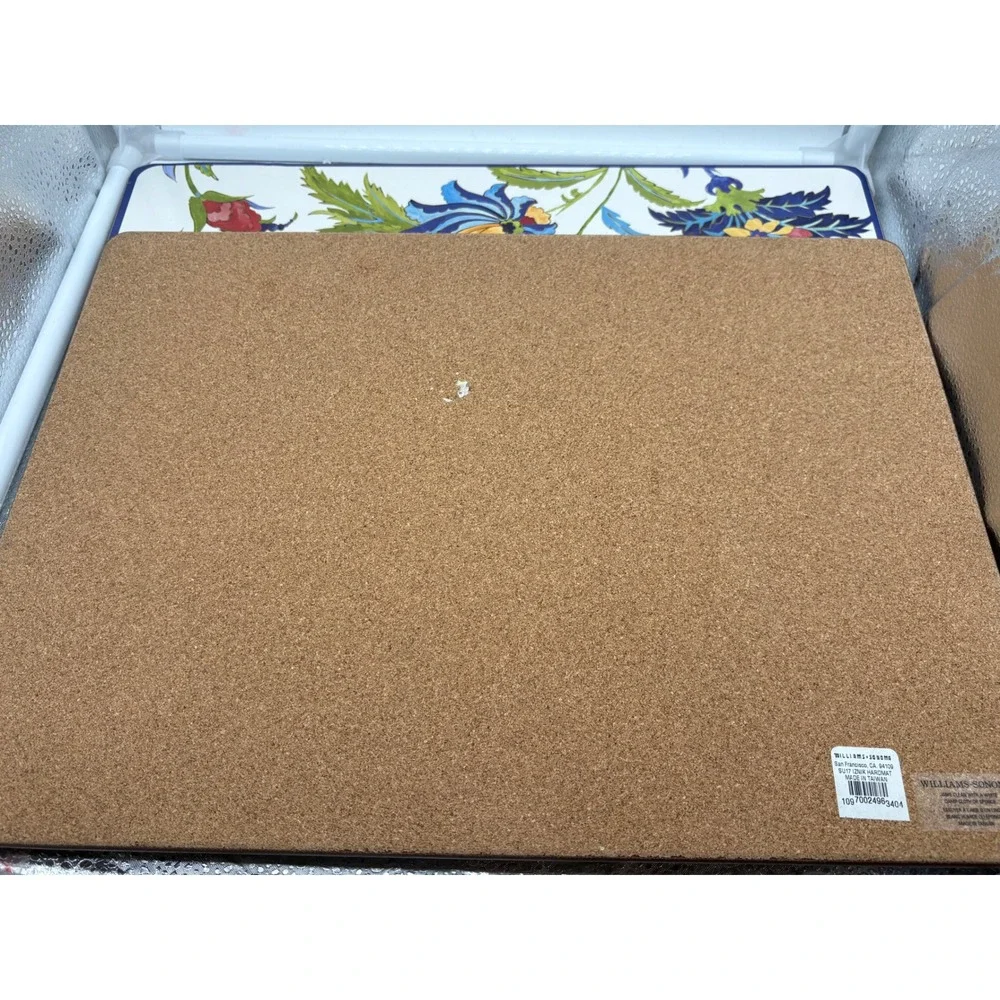 Williams Sonoma Iznik Floral Hardmat Placemats Blue Red Yellow Cork Back Set 2
